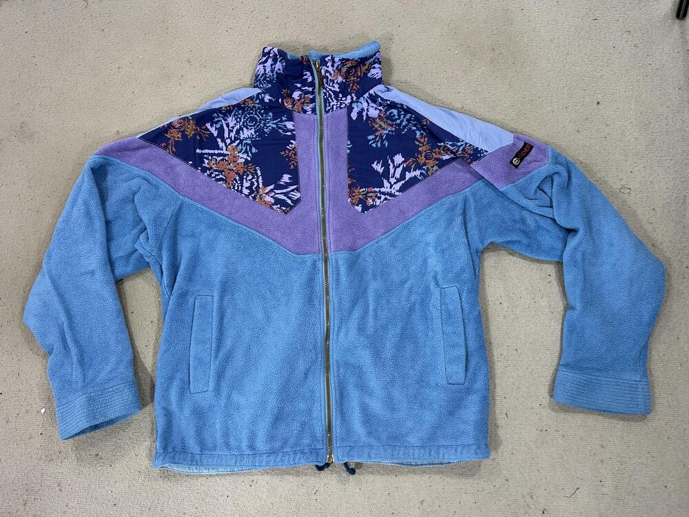 VINTAGE Eider Jacket Womens Large Blue Polartec Fleece Colorblock Retro 90s